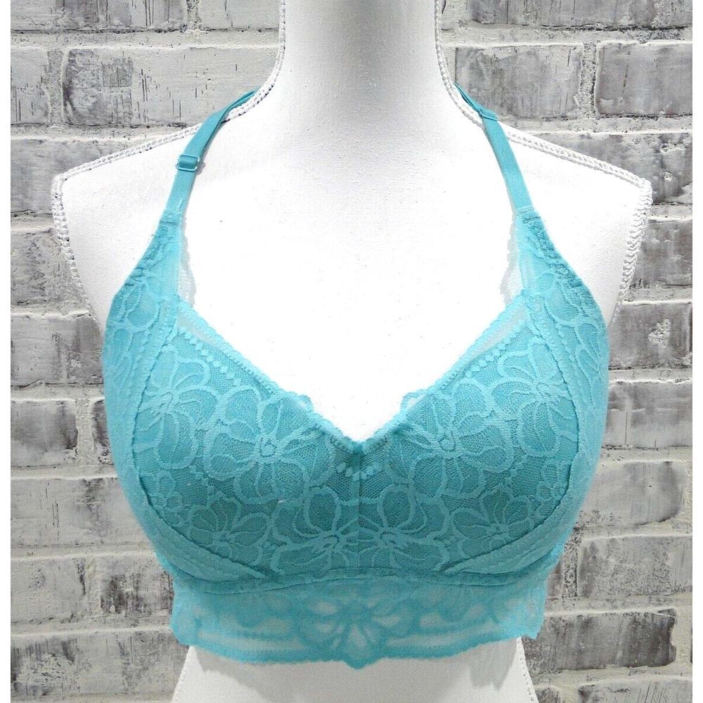 Victoria Secret PINK Bralette Large Green Lace Racerback Padded Underwire Pushup